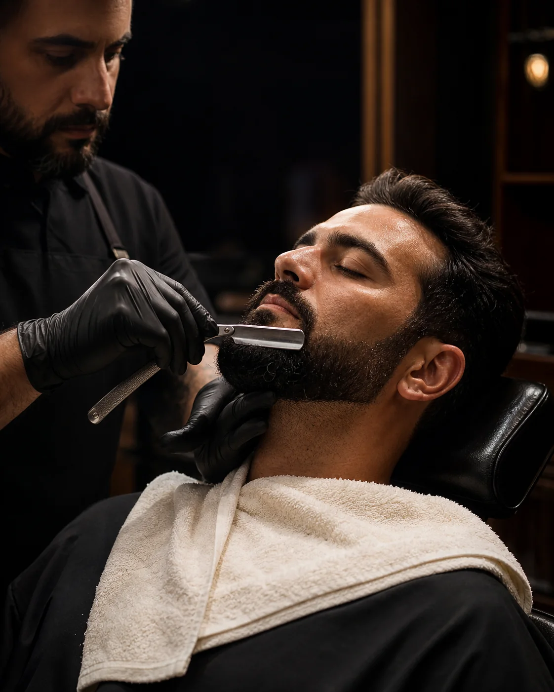 Perfilado de barba con navaja en NOIR Barber Studio